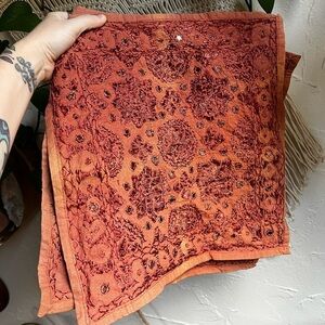 Vintage Boho Embroidered Pillow Covers 15x15 Orange & Red with Mirror Accents